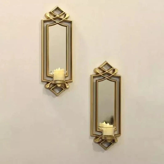 2 Pcs Fancy Wall Mirror & Candle Stand Decor For Home & Office