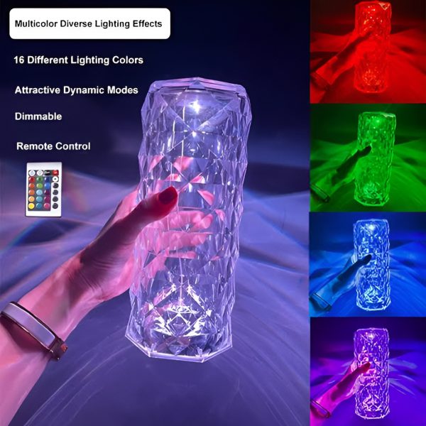 16-Color Diamond Rose Crystal Touch Lamp - USB Rechargeable with Remote