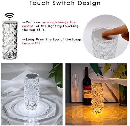 16-Color Diamond Rose Crystal Touch Lamp - USB Rechargeable with Remote