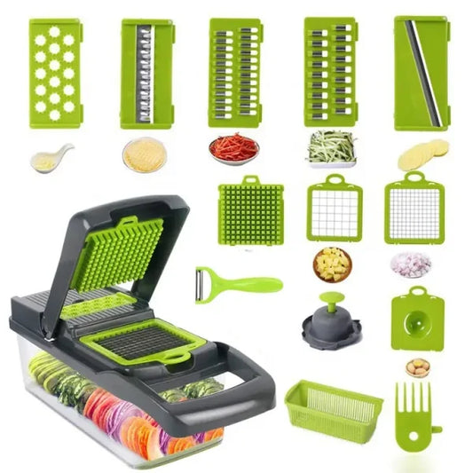 16-in-1 Multifunctional Handheld Vegetable Chopper & Slicer with Container