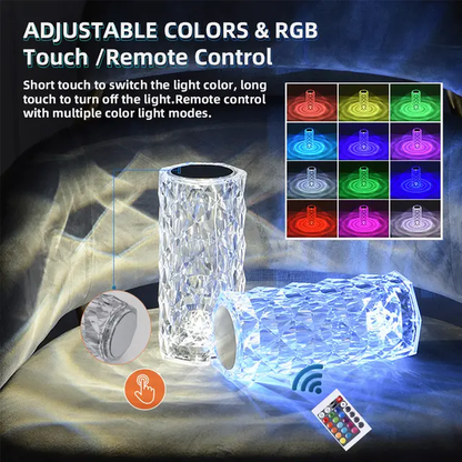 16-Color Diamond Rose Crystal Touch Lamp - USB Rechargeable with Remote