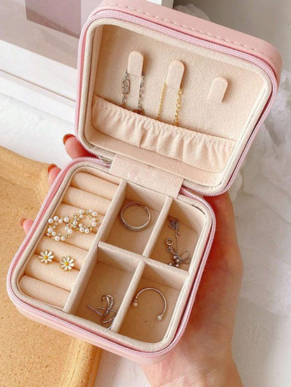 Leather Jewelry Storage Box – Earring, Ring, and Beauty Organizer (Random Color)