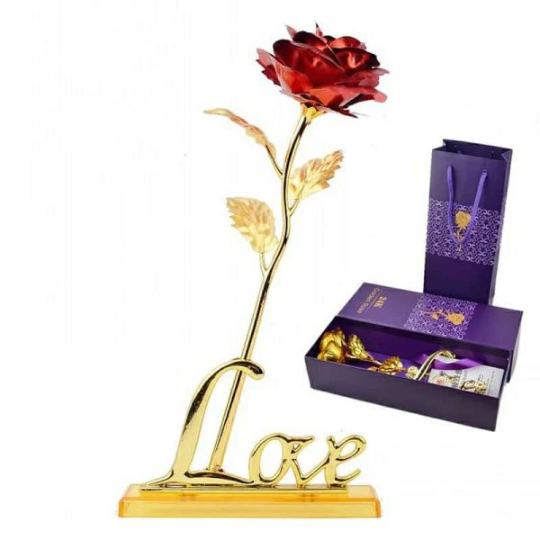 24K Gold Plated Rose with Love Holder – Perfect Gift