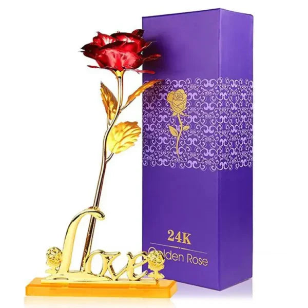 24K Gold Plated Rose with Love Holder – Perfect Gift