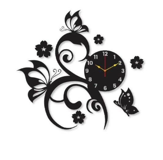 3D Butterfly & Flower Wooden Wall Clock for Decor