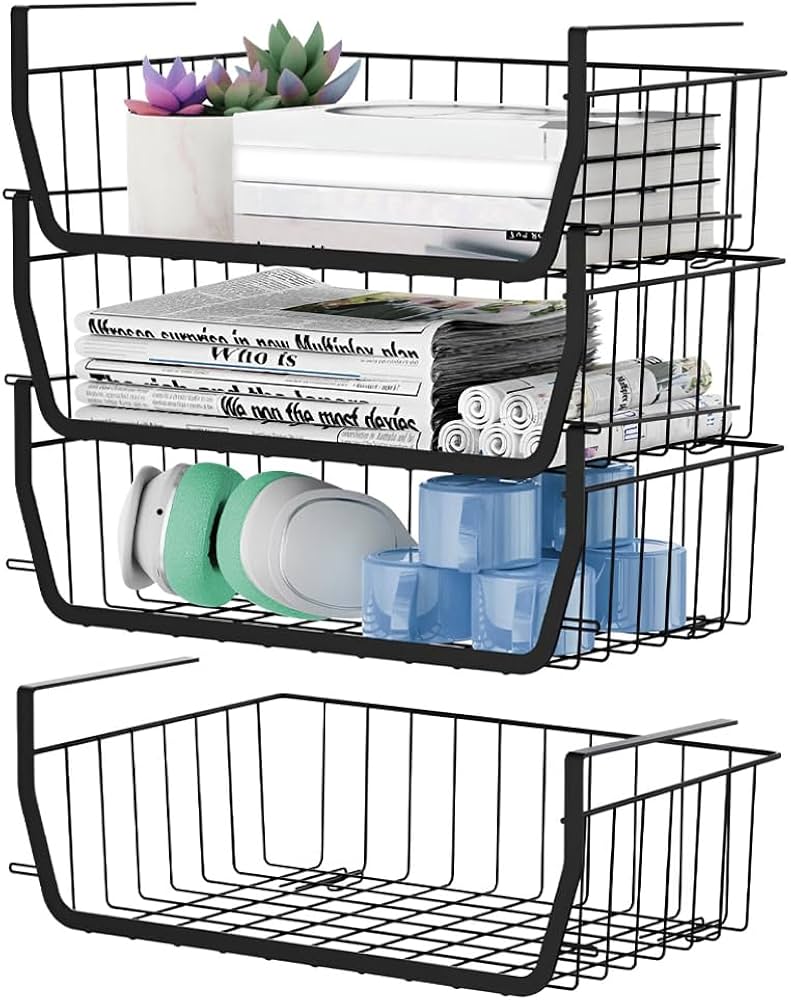 Heavy Duty 4-in-1 No-Drill Under-Shelf Metal Organizer for Kitchen: Holds Tissues, Plates, Cups & Towels.