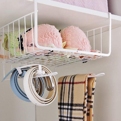 Heavy Duty 4-in-1 No-Drill Under-Shelf Metal Organizer for Kitchen: Holds Tissues, Plates, Cups & Towels.