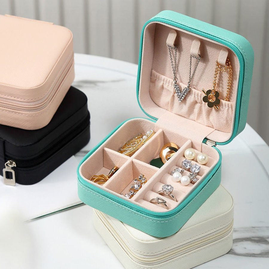 Leather Jewelry Storage Box – Earring, Ring, and Beauty Organizer (Random Color)