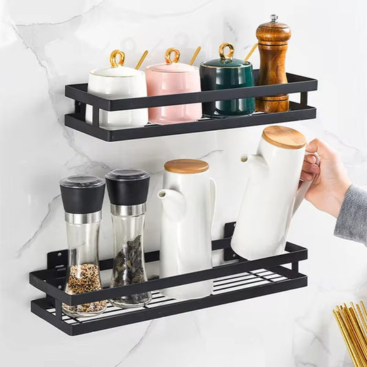 Premium Metal Wall-Mounted Rack - Kitchen Shelf & Condiment Organizer