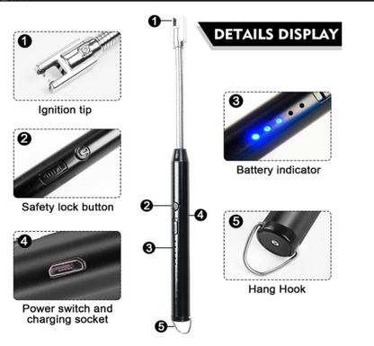 USB Rechargeable Arc Lighter | Flameless, Windproof, LED Display, 360° Rotation