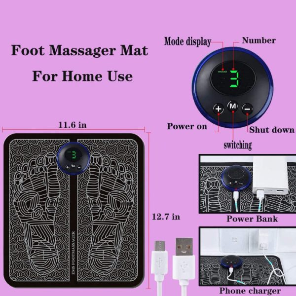 EMS Foot Massager Mat Portable Folding Feet Massage Pad USB Rechargeable