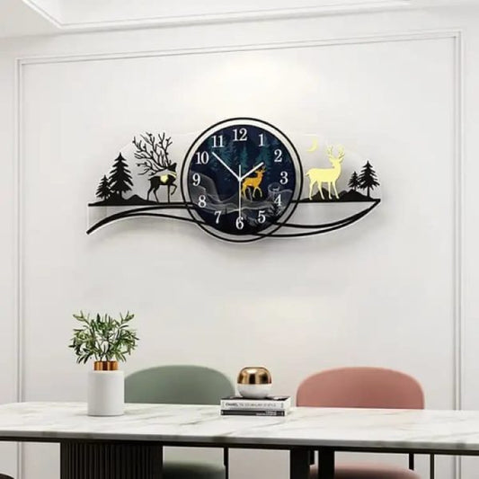 Forest Figure Deer 3d Wall Clock With Light