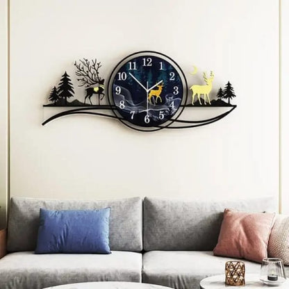 Forest Figure Deer 3d Wall Clock With Light