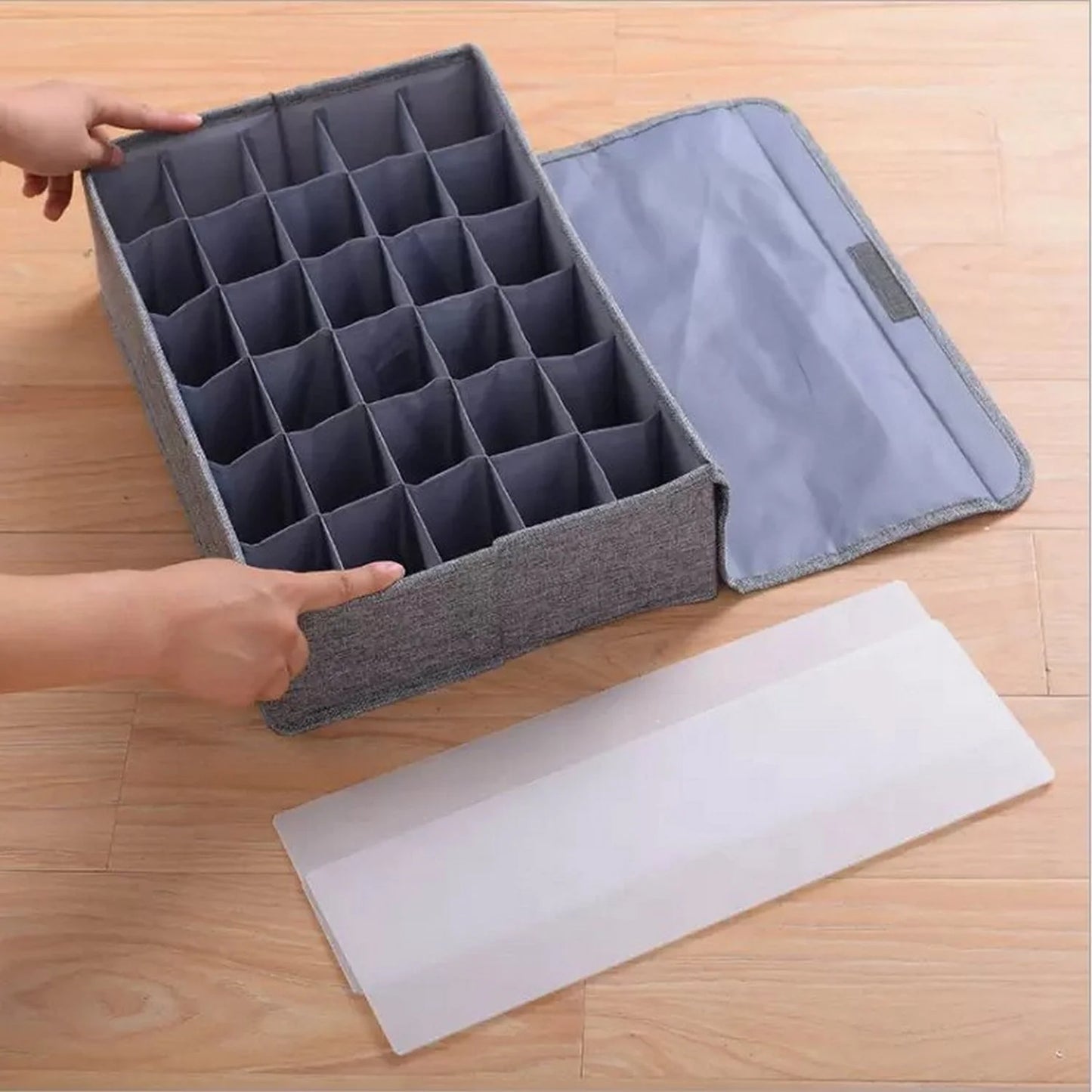 Foldable Fabric Drawer Organiser with Dividers for Clothes, Socks, Ties, and Makeup.